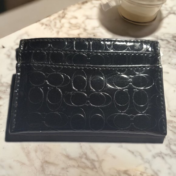 Coach Money/Card Case Black Paten Leather - Picture 2 of 3